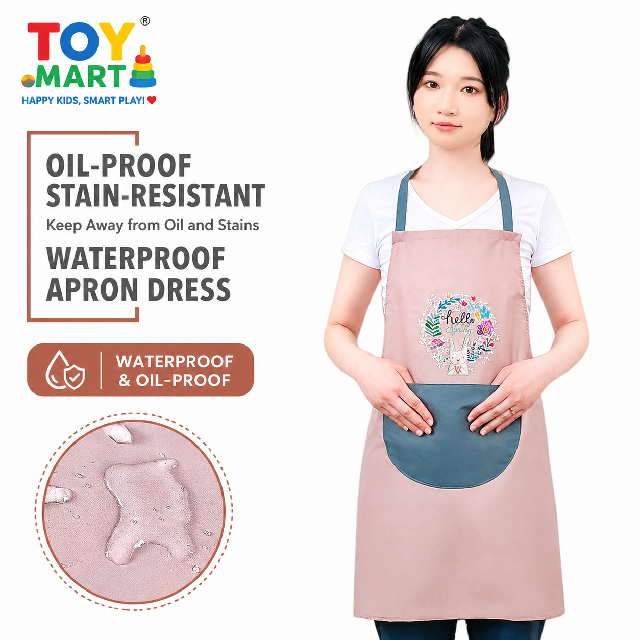Waterproof & Oil-Proof Cooking Apron with Large Front Pocket