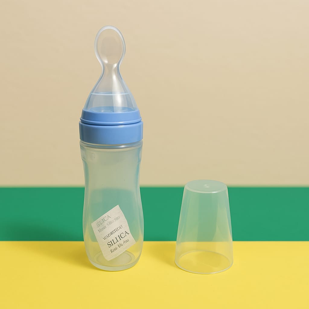 সিলিকন বেবি ফুড ফিডার বোতল (চামচ সহ)