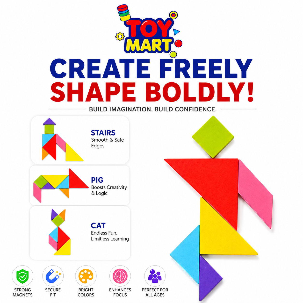 Magnetic Tangram Puzzle Board | Montessori Educational Toy for Kids
